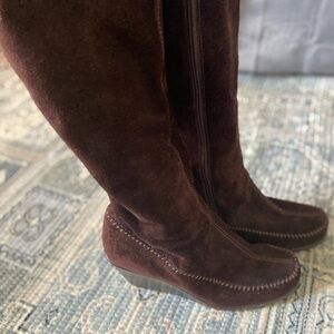 Aerosoles Brown Suede Knee Wedge Boots